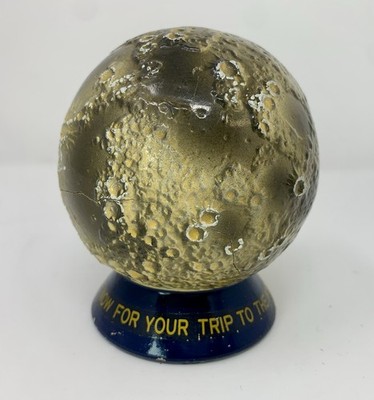 Vintage 1960's JAPAN Chalkware MOON BANK ~ ''Save Now For Your Trip to The Moon''