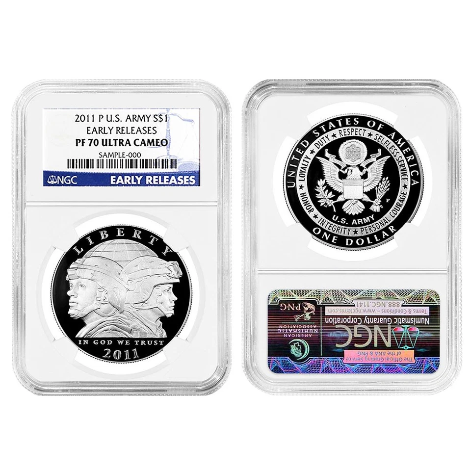 2011-P $1 Proof Silver Army Commemorative NGC PF70UC Early Releases - Image 3 of 3