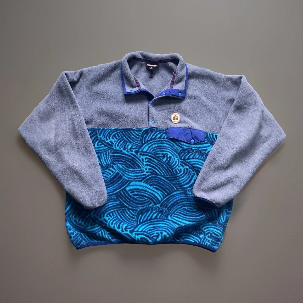 Patagonia Synchilla Wave RARE Worn Wear Logo Men’s XL Snap Sweater Outdoors