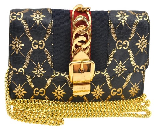 Authentic GUCCI Sherry Line Sylvie Chain Shoulder Bag Leather 494646 Black AC016
