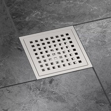NIB 304 Stainless Steel Brushed Tile-In Shower Drain 6" Base Hair Catcher Square