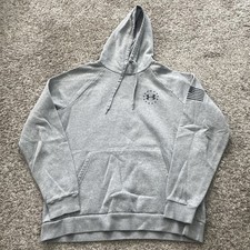 Under Armour Freedom Hoodie Mens L Gray ColdGear Flag Graphic Pullover USA 1657