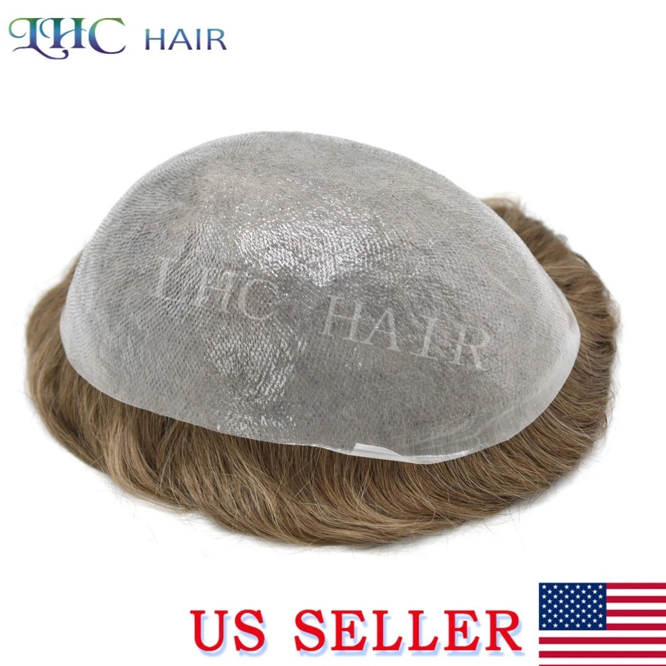 Peluca de piel delgada para hombre piel de tupé PU en bucle en V pieza de cabello humano sistema de cabello para hombres Foto 3 de 4