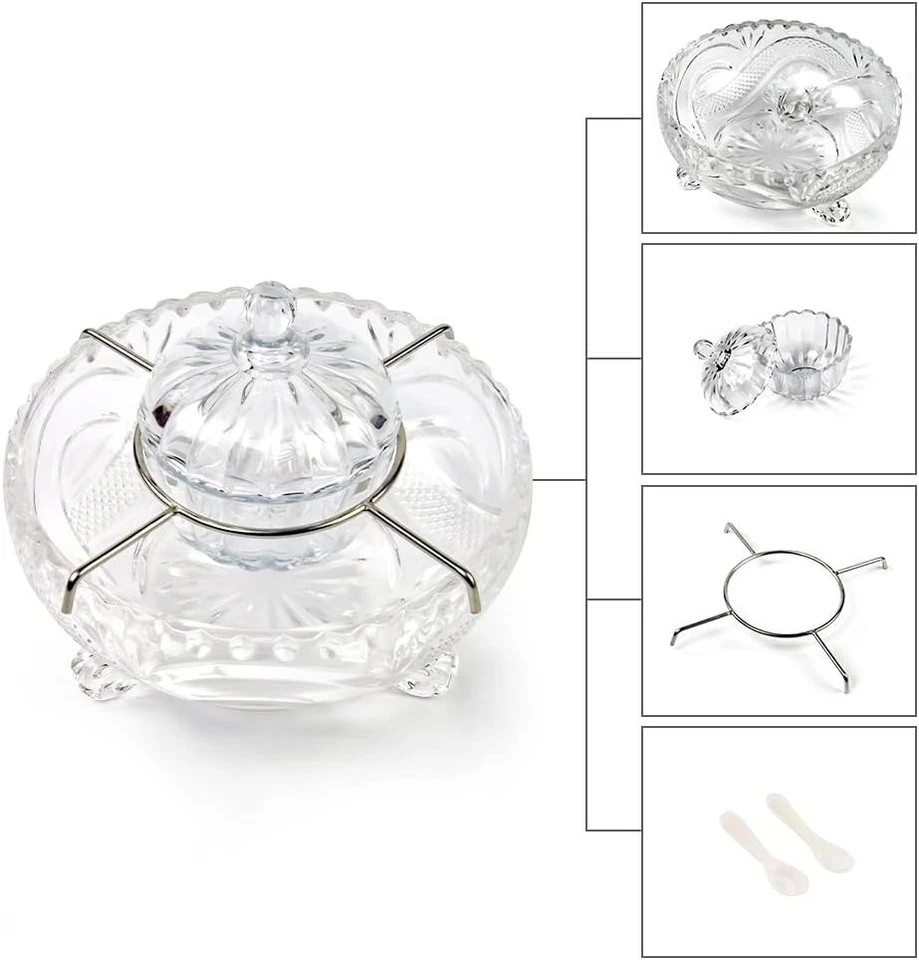 Plato de caviar de vidrio, 1 juego de servir dividido de vidrio en forma de calabaza más 2 piezas. x polilla Foto 3 de 4