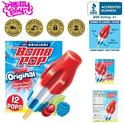 Refreshing 12 Count Bomb Pop  Ice Pops - Cherry, Lime & Blue Raspberry