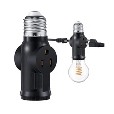 3 Prong Light Bulb Outlet Socket to Plug Adapter, Black Light Socket Converte...
