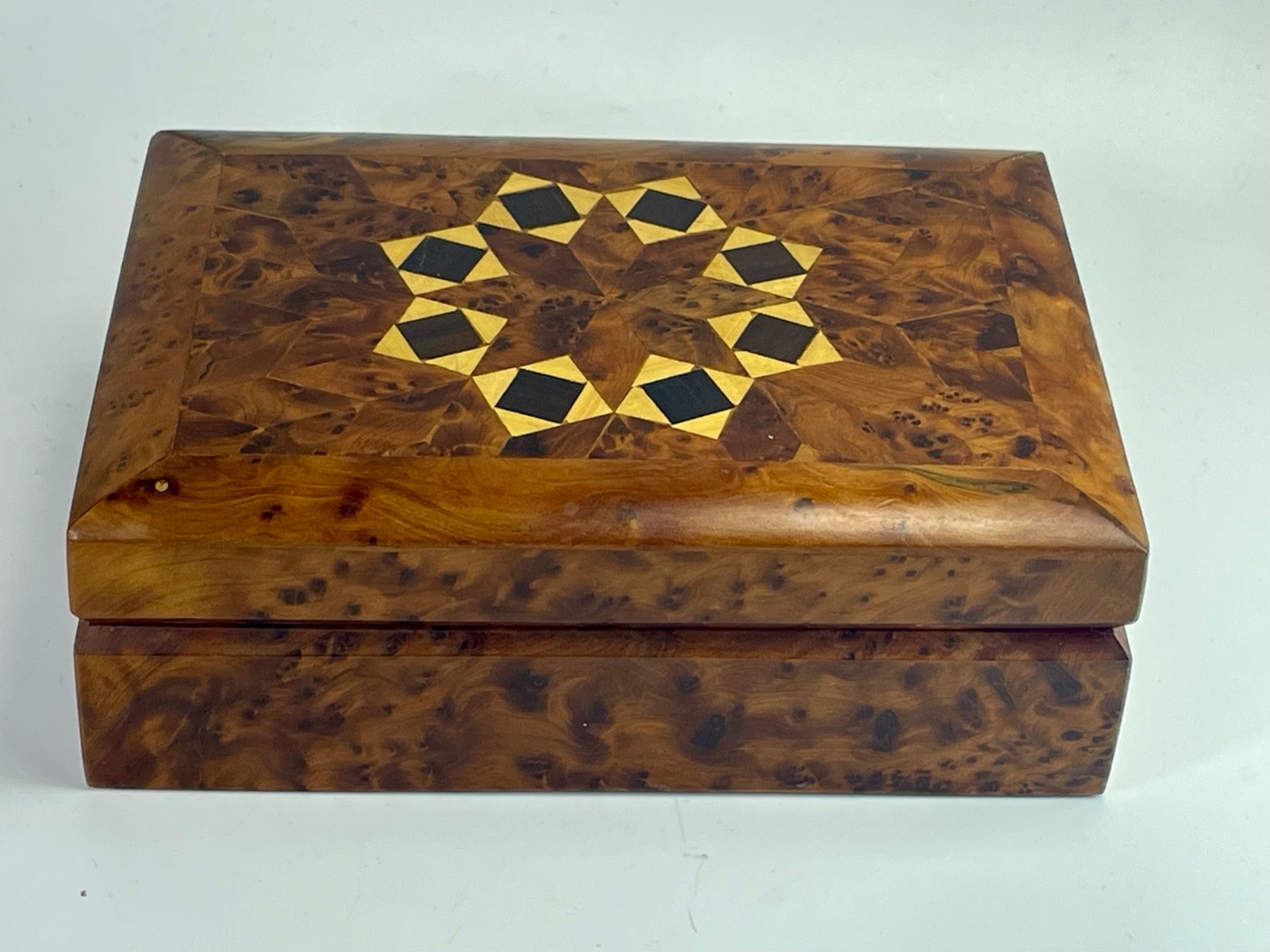 Vtg Handmade Moroccan Marquetry Thuya Wood Keepsake Trinket Jewelry Box
