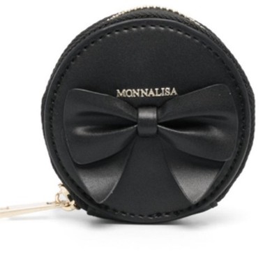 MONNALISA fashion girls bag Kids' Bow-detail Leather Wrist Bag In Black new