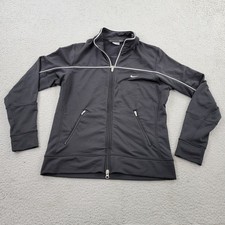 Nike Track Jacket Boys Medium 8-10 VTG 90s Black Full Zip Logo Embroidery