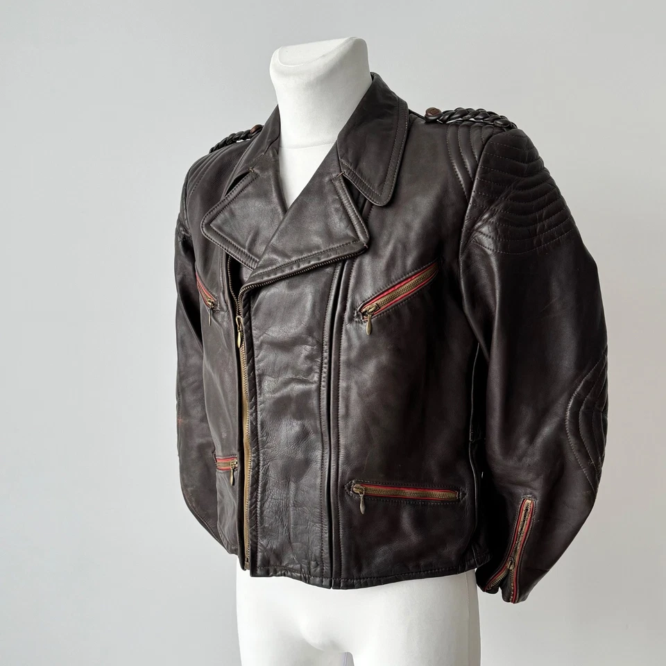 1950-е винтажная немецкая мотоциклетная коричневая кожаная куртка эпохи Второй мировой войны «BWS» размер M - Изображение 3 из 4