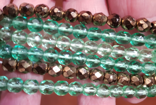 Green Gold Faceted Bead Multi Strand Necklace Vintage Germany Jewelry Gift - Picture 5 of 9