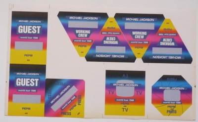 Michael Jackson 1988 Pepsi  Uncut Assorted Backstage Tour Concert Passes W5