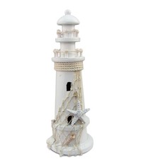 Puzzled White Wooden Lighthouse Decor - Handcrafted Nautical Lighthouse Table...