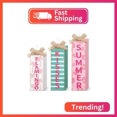 MiniInflat 3 Pcs Flamingos Table Decor Summer Block Sign Tiered Tray Decor Rusti
