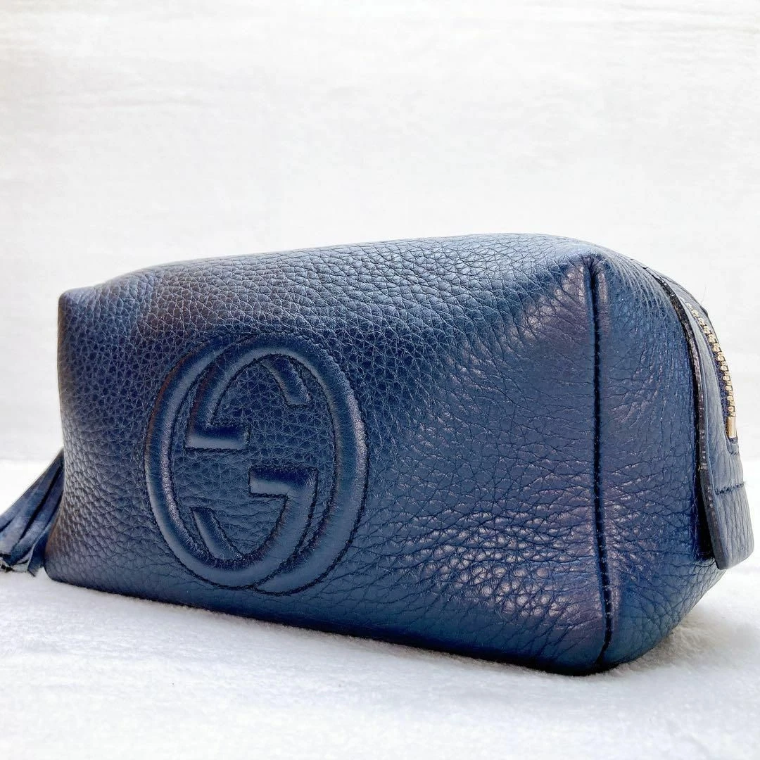 Pochette cosmétique GUCCI SoHo accessoires cuir marine bon état