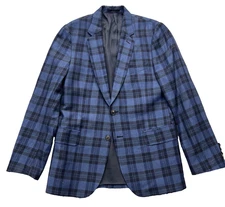 PAUL SMITH Mens Soho Wool Linen Blue Plaid Check 2 Button Dual Vent Jacket 38R