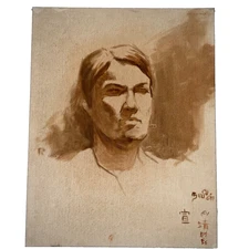 VINTAGE man portrait original oil painting  hand painted signed tonal browns