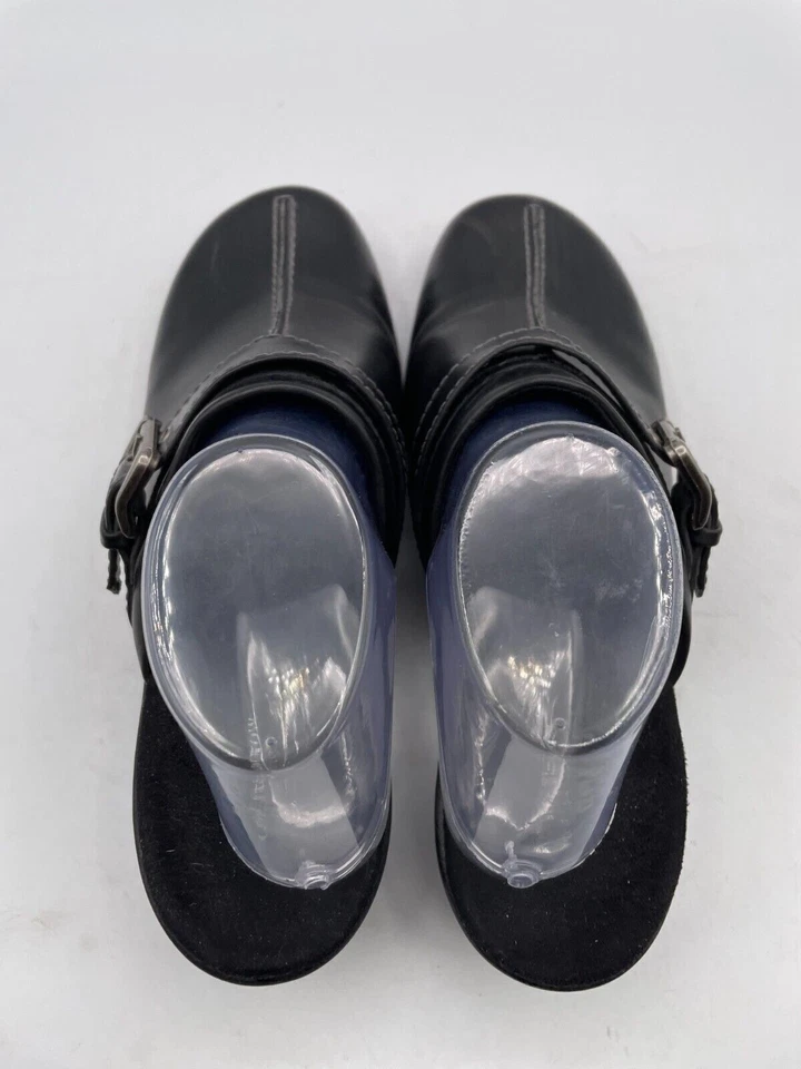 Croft & Barrow 楔形木底鞋女式 9M 码黑色皮革一脚蹬圆头 — 第 4/4 张图片