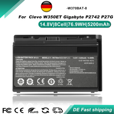 14.8V 5.2AH W370BAT-8 Akku für Clevo W350ET W350ETQ W370SS Gigabyte P2742 P27G