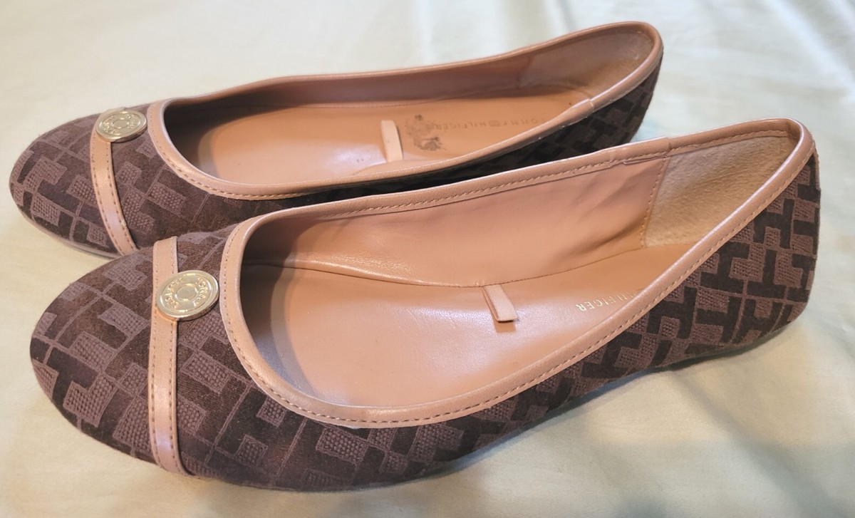 Tommy Hilfiger Women's Betsy Flats Ballerina Shoes Brown Slip On Sz M