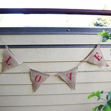 Quasimoon Love Burlap Triangle Flag Pennant Banner (5 Ft) by PaperLanternStore