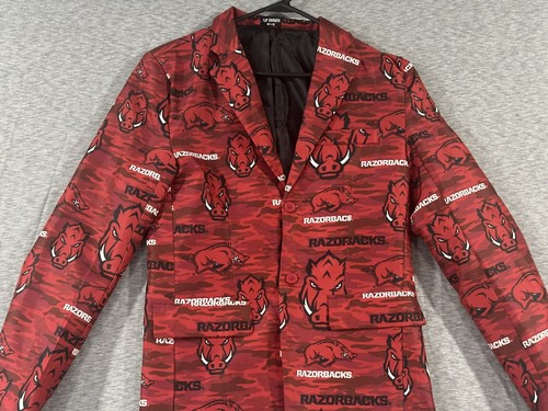 Arkansas Razorbacks Sport Coat Blazer Small Red All Over Print Top Drawer - Picture 3 of 16