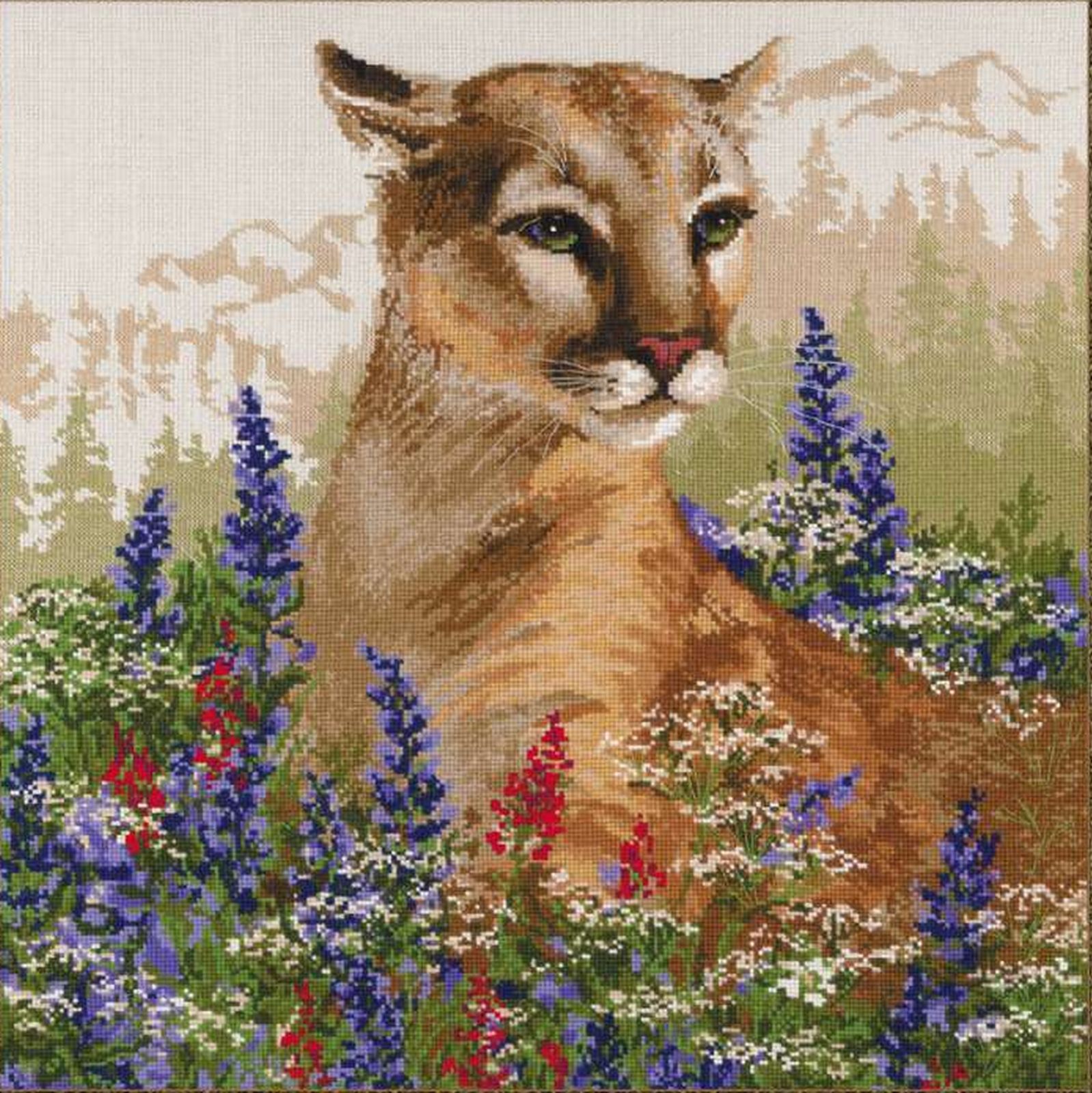 Kit point de croix Couguar Riolis 1361 broderie point compté animalier