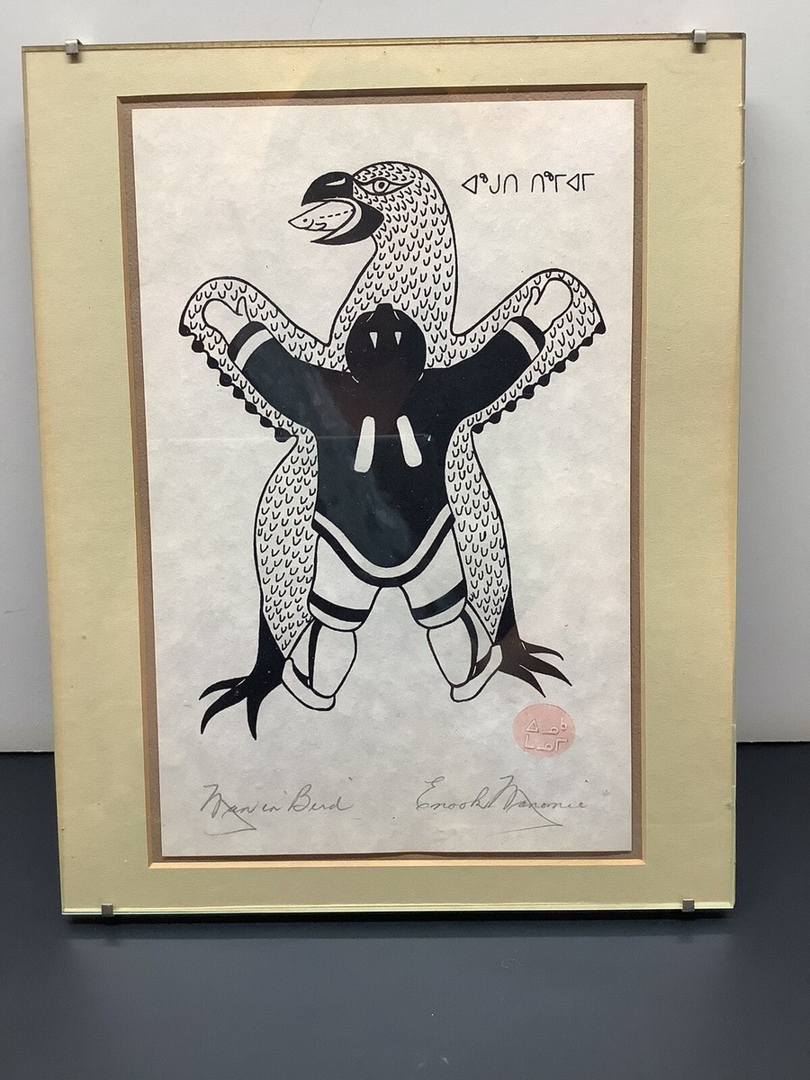 【アート】Enook Manomie&Jackson Beardy&Norval Vintage Man In Bird Art Print By Enook Manomie Eskimo Inuit