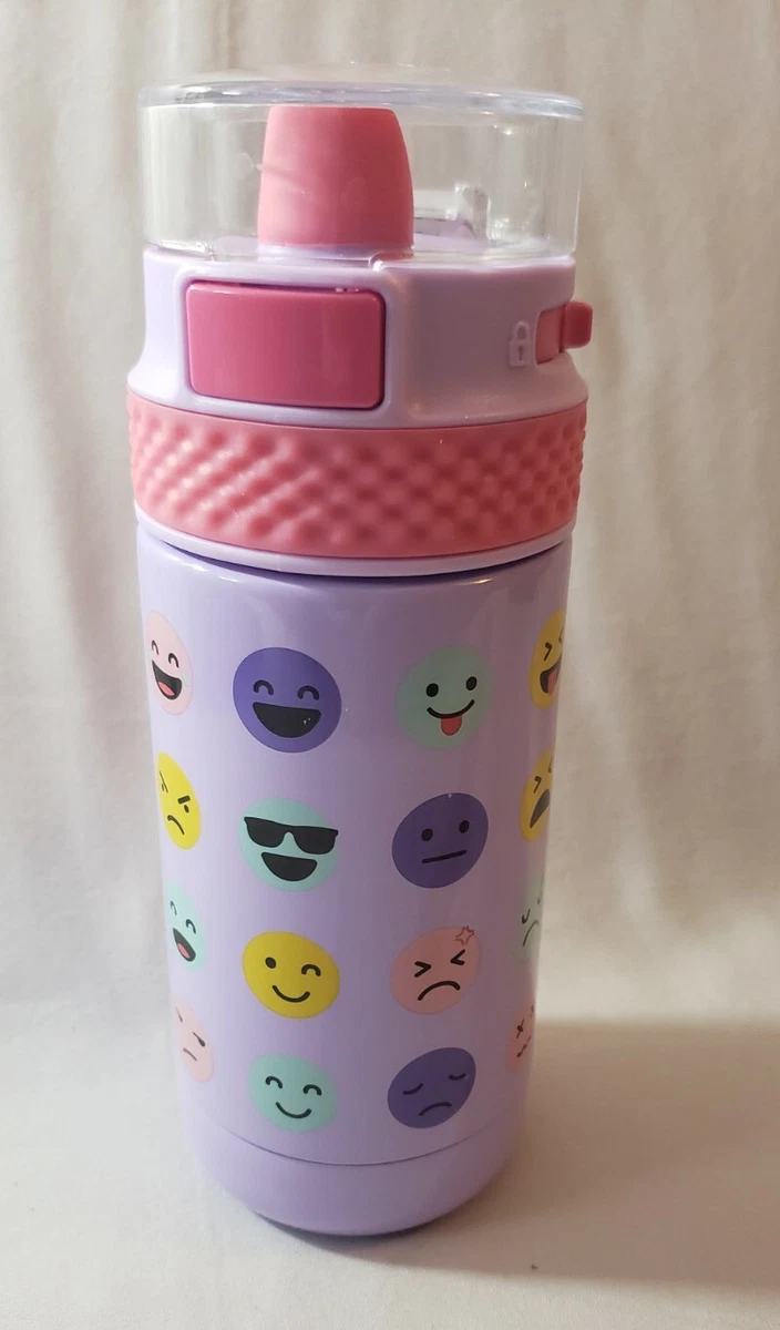 Ello Kids 12oz Stainless Steel Vacuum Insulated Smiley Faces Purple Drinking Cup