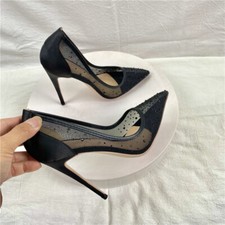 HIGH HEEL stiletto court shoes pumps low vamp size UK3-12 mesh rhinestone