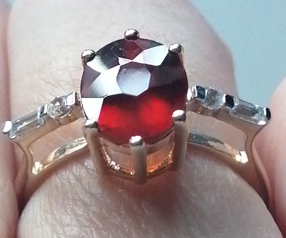 🍁 Anillo de oro de 9K granate y circón grosular grosular de grosella, talla N-O, con sello nuevo con etiquetas Foto 4 de 4