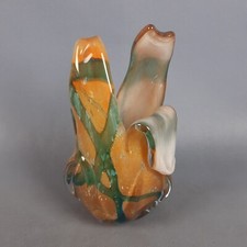 Vaso Vetro Murano Sommerso Verde Arancio Con Foglia Oro Modernariato Italia 1970