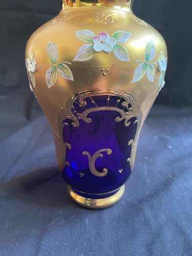 Antique Murano Gold Cobalt Venetian Glass Enameled vase. - Picture 4 of 10