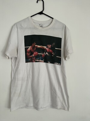 Rocky Vs Clubber Poster T Shirt Mens Boxing Movie Tee Balboa White Size Large