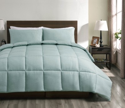 Super Comforter Set Down Alternative Green Solid Plain Weave