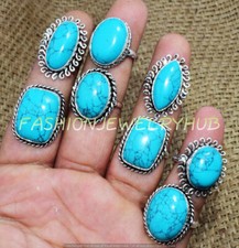 Turquoise Gemstone 10pcs Rings Lot 925 Silver Plated Jewelry