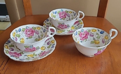 VTG Royal Standard Bone China ROYAL TUDOR Tea Cup Saucer LOT England Pink Floral
