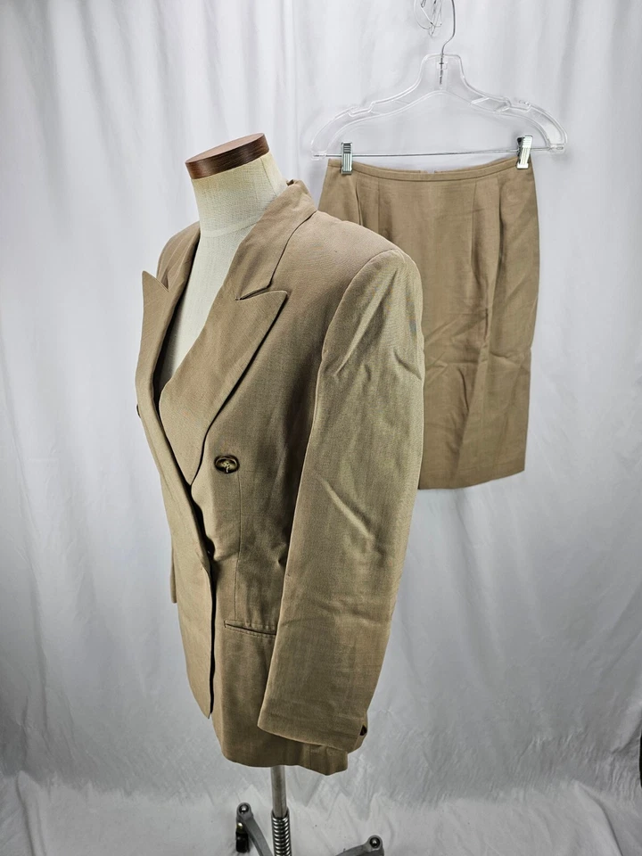 Jones New York Women's Beige Double Breasted Cotton Blend Skirt Suit 6 - Image 3 of 4