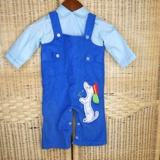 Vintage Cradle Togs Romper Overalls blue dog boy applique 12 m NWOT one piece