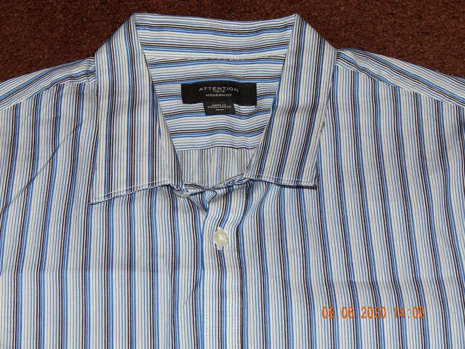 CAMISA DE VESTIR CON BOTONES MANGA LARGA CALCE MODERNO ATENCIÓN PARA HOMBRE TALLA MED AZUL A RAYAS Foto 3 de 4