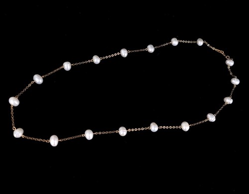 Vintage Gelbgold gefüllte Zinn Tasse 8 mm Barock Perle Bahnhofskette Halskette 19 Zoll - Bild 1 von 6