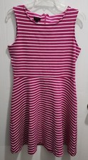Talbots Women's Fit and Flare Stretch Pink Stripe Sleeveless Tank Dress Sz Large