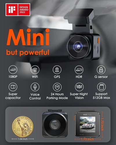 Vantrue E1 Lite WiFi Dash Cam 1080P Mini Dash Camera with GPS and Speed Free APP - Picture 8 of 8