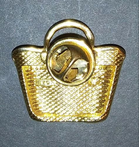 Avon Lapel Pin Pink Enamel Purse/ Tote Bag w/Flower Accent 1 - 1/8" - Picture 4 of 5