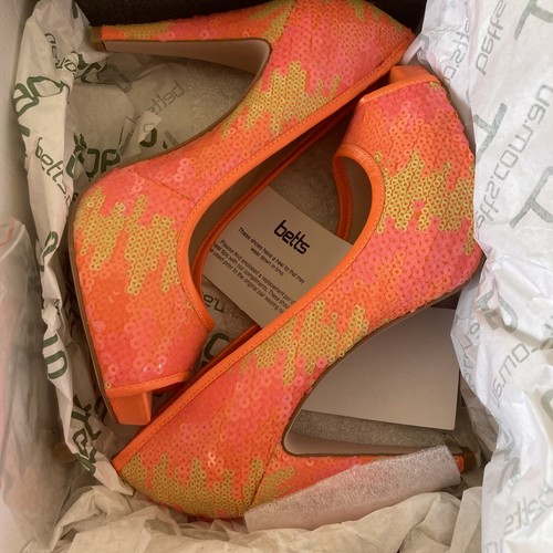 Betts Illusion Fluro Orange High Heels And Matching Purse Hand Bag Brand New 7 - Picture 4 of 12