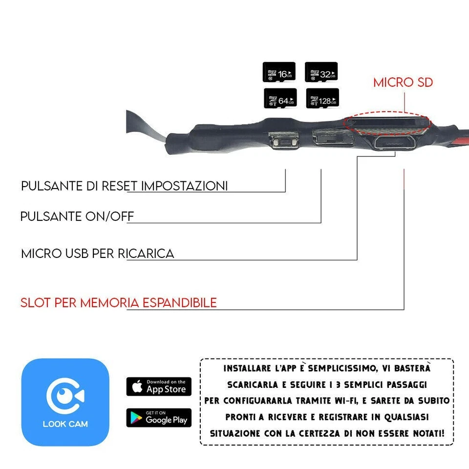 TELECAMERA micro camera minicam ahd ip wifi p2p audio 1ora facile ripresa video - Immagine 2 di 4