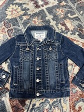 True Religion Denim Jacket Youth Sz 6 Trucker Blue Super T Decorative Stitching