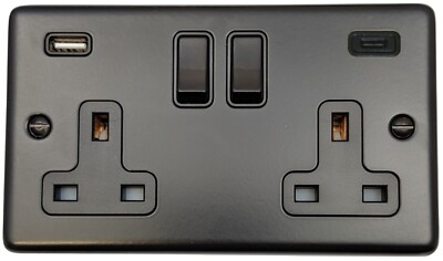 G&H CFB911B Standardplatte matt schwarz Doppel 13A Stecker Buchse 3,1A USB A+C