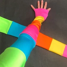 Rainbow Fingerless Gloves Striped Arm Warmers Patchwork Sleeves Summer Festival