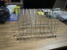 Vintage MCM Brass Metal Wire 50 Record Holder/Rack with Wood Handles Music Vinyl